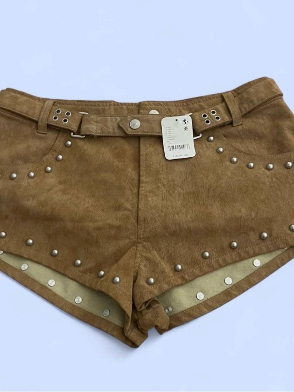 We The Free Brown Faux-Suede micro Studded Shorts